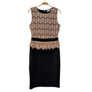 New York and Company Stretch Women's Black and Tan Lace Midi Dress Size 6
